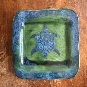 Signed Art Studio Pottery Plate Hawaii Turtle Blue Green #3
